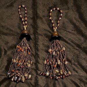 Curtain, tiebacks, Beaded Tassel Decor with Brown and Orange Accents
